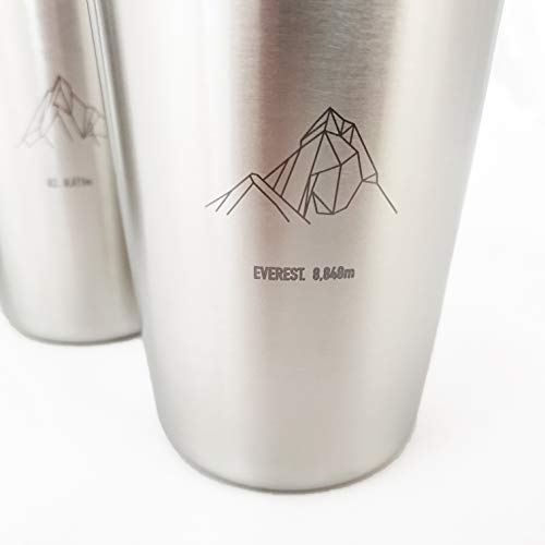 Conjunto de vasos de acero inoxidable “Geometric Mountains" (450ml / x4) | Vasos metálicos irrompibles, apilables y sin BPA | Camping, picnic, viajes, barbacoas, senderismo