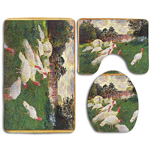 Conjuntos de alfombrillas de baño The Pavos Claude Monet 187 Cartera Mondadori Alfombra de contorno Cubierta de tapa de inodoro en forma de U, antideslizante, lavable a máquina, juego de alfombras de