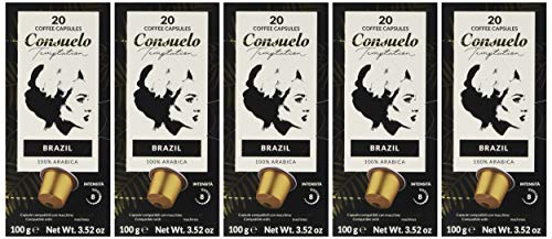 Consuelo - Cápsulas de café de Brasil compatibles con cafetera Nespresso*, 100 unidades (5 cajas de 20 cápsulas)