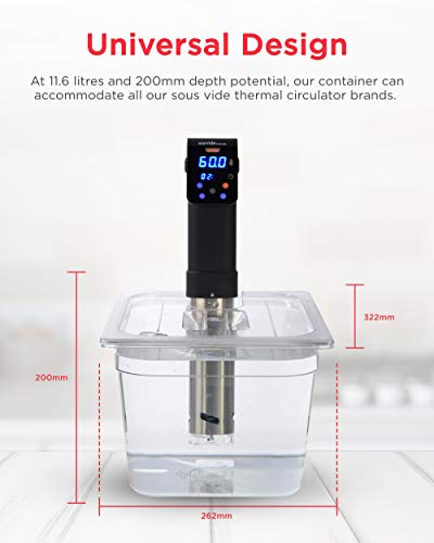 Contenedor de policarbonato Sous Vide con tapa de corte personalizado para adaptarse a la olla iVide Sous Vide, 11.6 Litre, 1