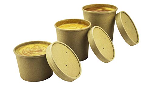 Contenedores de sopa desechables Kraft marrón con tapas - Cuencos de sopa de papel - Tinas para llevar para envases de helado, y Contenedores de delicatessen, 8 oz, paquete de 25