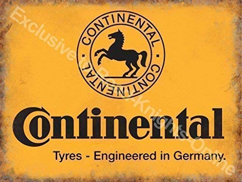 Continental neumáticos Amarillo firmar, negro caballo logotipo Alemán Neumáticos Para coches, motores, ciclos para casa, hogar, garaje, bicicleta tienda, hombre cave, vertiente o pub. Metal/Cartel De Acero Para Pared - 30 x 40 cm