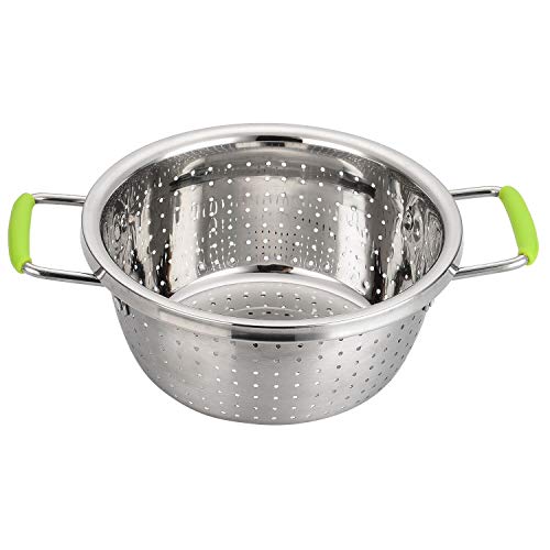 Contiup Colador CP72 profundo de acero inoxidable Colador de alimentos de metal de 2.5 cuartos microperforado con manijas de silicona verde para escurrir Pasta de limpieza Alimentos Frutas vegetales