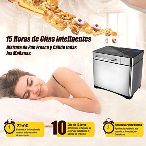 COOCHEER Panificadora Completamente Automática,Panificadora de Corteza crujiente con 19 Programas,710W,Programable para Hacer Pan,para Panes Artesanales, sin Gluten, Masas,Bizcochos y Mermeladas