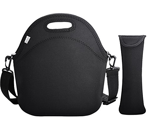 COOFIT Material de Buceo Bolsa de Almuerzo Bolsa de Bento Bolsa de Comida de Entrega Orden Negra (más Correa para el Hombro, Bolsa de Cubiertos) tamaño 32 cm x 31 cm x 16 cm