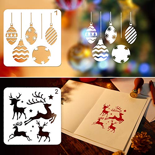 Coogam kit de dibujo de plantilla de navidad de plástico reutilizable, Conjunto de 8, Merry Christmas Santa Claus árbol de Navidad Copos de Nieve Bells Reno Plantilla Para DIY Decoración de Navidad