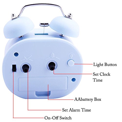 COOJA 3" Reloj Despertador de Doble Campana, Retro Alarma Despertador Analógico de Cuarzo Silencioso sin Tic TAC con Alarma Fuerte y Luz Nocturna, Azul