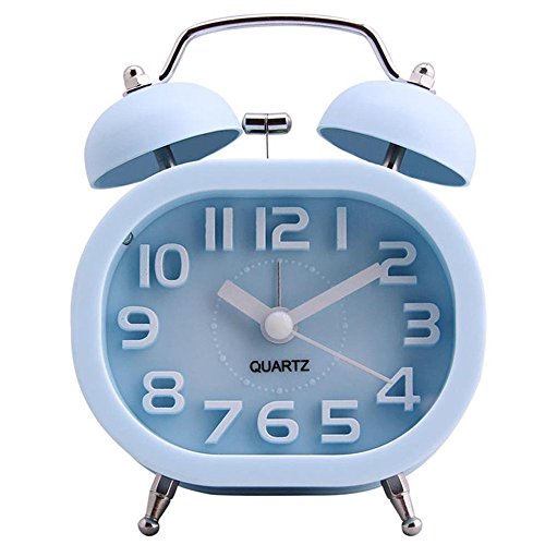 COOJA 3" Reloj Despertador de Doble Campana, Retro Alarma Despertador Analógico de Cuarzo Silencioso sin Tic TAC con Alarma Fuerte y Luz Nocturna, Azul