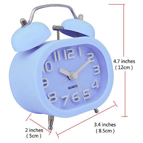 COOJA 3" Reloj Despertador de Doble Campana, Retro Alarma Despertador Analógico de Cuarzo Silencioso sin Tic TAC con Alarma Fuerte y Luz Nocturna, Azul