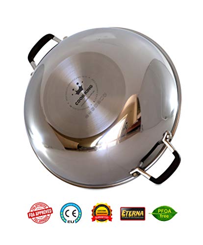 Cook King - Sartén para wok/batir con tapa de cristal, sin PFOA, inducción, apta para lavavajillas y horno, 32 cm