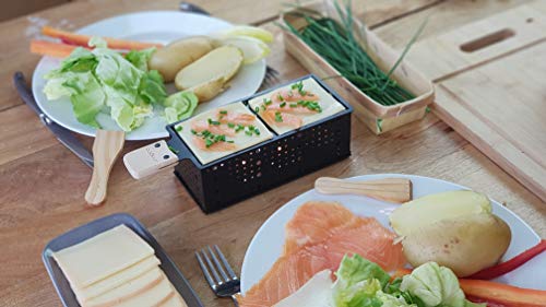 Cookut – Estuche Lumi Raclette y fondue con la vela para 2 – Para derretir su espátula en 3 minutos y preparar una base en 5 minutos – con libro de recetas, espátula y pico – sin electricidad