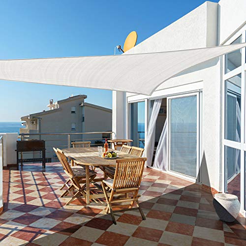 Cool Area Toldo Vela de Sombra Triangular 5 x 5 x 5 Metros, Impermeable Protección UV Patio Exteriores Jardín, Color Crema