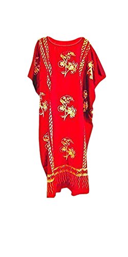 Cool Kaftans Java impresión algodón Kaftan caftan vestido Uno Plus tamaño, Rojo, One Size