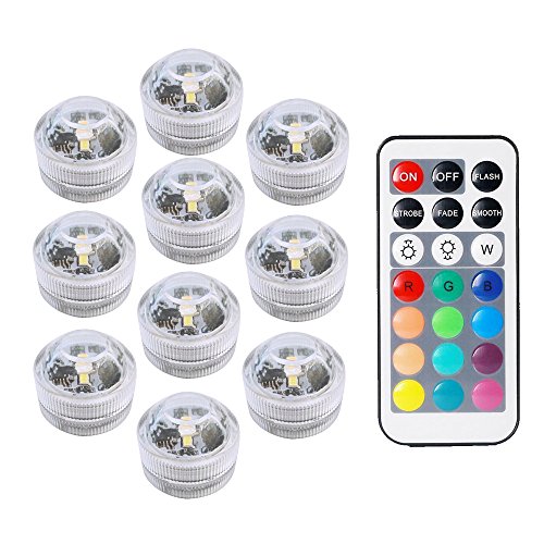 COOLEAD 10Pcs RGB LED Luz Sumergible Control Remoto Bajo el Agua Lámpara Subacuática de baño Impermeable Color Cambio Luces Acuario para Vaso Jarrón Estanque Piscina Boda Navidad Fiesta Decoración