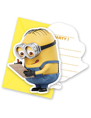 COOLMP Lote de 12 Tarjetas de invitación con Sobres Lovely Minions – Tamaño único – Decoración para Fiestas de animación, cumpleaños, Boda, Evento, Juguete, Globo