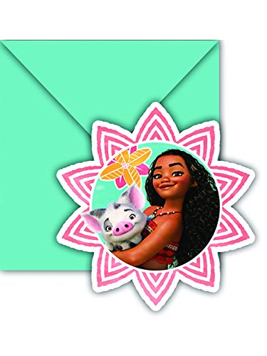 COOLMP – Lote de 12 Tarjetas de invitación + Sobres Vaiana – Talla única – Decoración Accesorios de Fiesta, animación, cumpleaños, Boda, Evento, Juguete, Globo