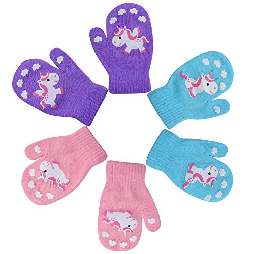 Cooraby 3 pares de manoplas elásticas para bebé, guantes de punto mágico para invierno Color F 1-3 Años