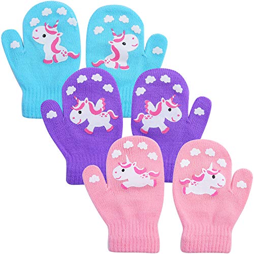 Cooraby 3 pares de manoplas elásticas para bebé, guantes de punto mágico para invierno Color F 1-3 Años