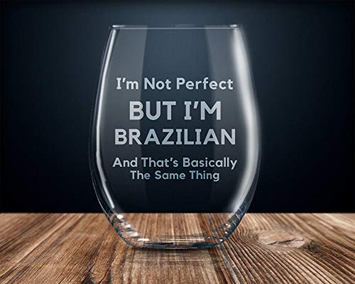 Copa de vino brasileña, regalo para orgullo brasileño brasileño, con bandera brasileña, orgulloso brasileño, regalo divertido de Brasil