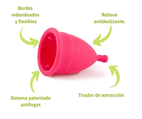 Copa Menstrual Ecológica - Talla L - Sin siliconas, Fabricada en la UE, Sistema antigoteo patentado