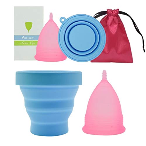 Copa Menstrual Furuize Basic con Taza de Esterilización. Silicona suave de grado médico 100%. Previene infecciones y fortalece el suelo pélvico. Alternativa saludable, económica y ecológica (Talla S)