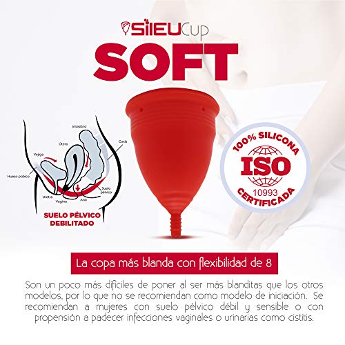 Copa Menstrual Sileu Cup Soft - Ayuda prevenir infecciones urinarias, cistitis, vejigas sensibles, calambres, cólicos menstruales - Disminuye dolor causado por menstruación - Talla S, Morado