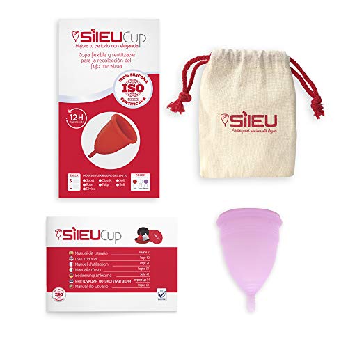 Copa Menstrual Sileu Cup Soft - Ayuda prevenir infecciones urinarias, cistitis, vejigas sensibles, calambres, cólicos menstruales - Disminuye dolor causado por menstruación - Talla S, Morado