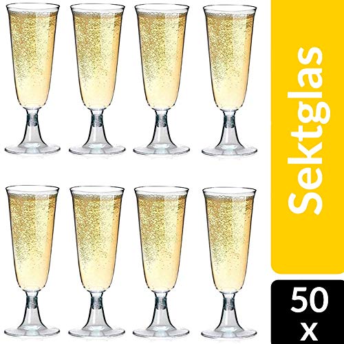 Copas de champán de plástico 50 piezas de copas de champán desechables 0,1l a prueba de rotura - claro como el cristal - altura 16cm