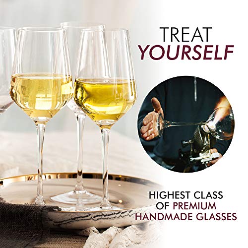 Copas de vino de cristal – Copas de vino tinto y blanco sopladas a mano – Juego de 4 copas de vino de tallo largo, cristal premium, boda, aniversario, Navidad – 13 oz, transparente