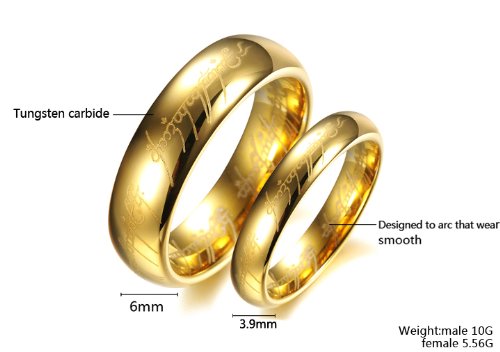 COPAUL 18 K Chapado en Oro el Señor de los Anillos Pure carburo de tungsteno con Biblia Engaved Anillo de Pareja