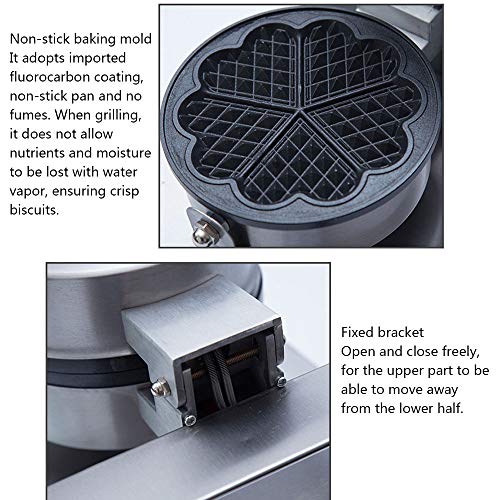 Corazón Wafflera eléctrico Waffle máquina de doble cara uniforme de calefacción, control de temperatura y tiempo para las galletas en forma de corazón individual, paninis, croquetas de patata,220V