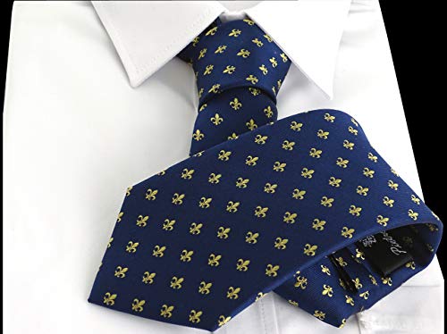 Corbata azul con la flor de lis en oro, fabricada a mano, en 100% seda. Pietro Baldini