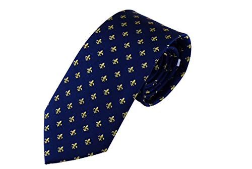 Corbata azul con la flor de lis en oro, fabricada a mano, en 100% seda. Pietro Baldini