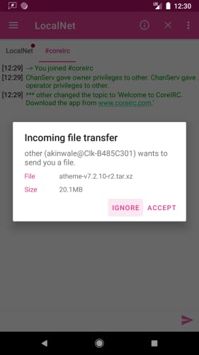 CoreIRC - social chat and DCC file transfers