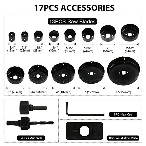 Coronas Perforadoras, Meterk 17 PCS Sierras Perforadoras, 13 Discos: 19 mm-152 mm, Perforar en Madera, PVC Y Plástico,Ideal para Taladro Batería, Taladro Percutor,etc.