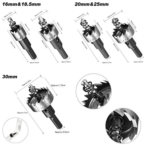 Coronas Perforadoras MOHOO Juego de 5PCS Sierras de Corona 16-30 mm HSS para Metal Agujero de Acero de Alta Velocidad Broca Corona