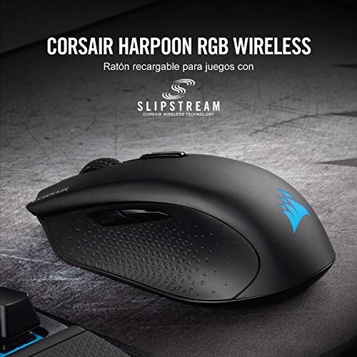 Corsair Harpoon RGB Wireless, Ratón Para Juegos Recargable (Tecnología Slipstream, Retroiluminación Led Rgb, 10 000 Ppp, Óptico), RF inalámbrica + Bluetooth, Inalámbrico, Negro