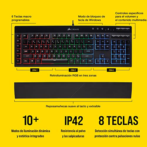 Corsair K55 RGB - Teclado Gaming (retroiluminación multicolor RGB, QWERTY), negro [España]