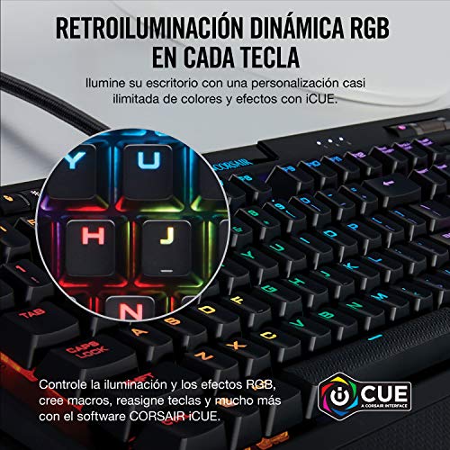 Corsair K70 RGB MK.2 Teclado Mecánico Gaming, Cherry MX Blue, Preciso y Audible, Retroiluminación Multicolor LED RGB, Estructura de Aluminio Anodizado, QWERTY Español, color Negro