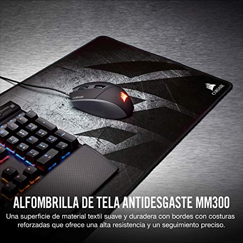 Corsair MM300 Alfombrilla de ratón para juego superficie paño antidezgaste, Tamaño Extendedido, Negro