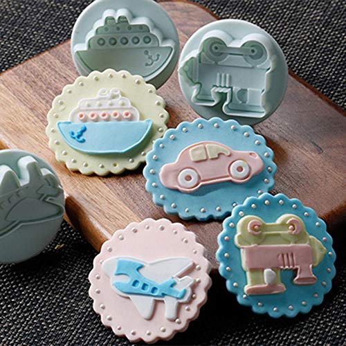 Cortador De Galletas 4 Unids/Set Plástico De Calidad Alimentaria Tren De Transporte De Coches Molde Cortador De Galletas Pastel Fondant Spring Press Molde Herramientas De Decoración De Pasteles