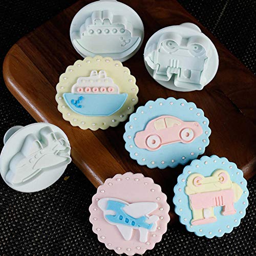 Cortador De Galletas 4 Unids/Set Plástico De Calidad Alimentaria Tren De Transporte De Coches Molde Cortador De Galletas Pastel Fondant Spring Press Molde Herramientas De Decoración De Pasteles