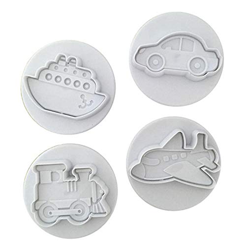 Cortador De Galletas 4 Unids/Set Plástico De Calidad Alimentaria Tren De Transporte De Coches Molde Cortador De Galletas Pastel Fondant Spring Press Molde Herramientas De Decoración De Pasteles