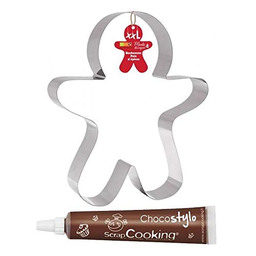 Cortador de galletas de acero inoxidable XXL Hombre de jengibre + Tubo de chocolate para decorar