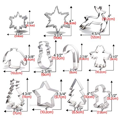 Cortador de galletas de Navidad Moldes para Galletas Navidad de 11 piezas de árbol de Navidad, hombre de jengibre, copo de nieve, estrella, reno y más para galletas fondant acero inoxidable