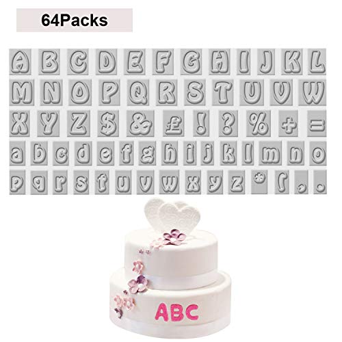Cortador de Galletas Letras (64 piezas) - Plástico de Sin BPA Moldes Galletas A a Z (2cm), 26 las Mayúscula, 26 las Minúsculas y 12 Símbolos para Decoración de Pasteles, Galletas