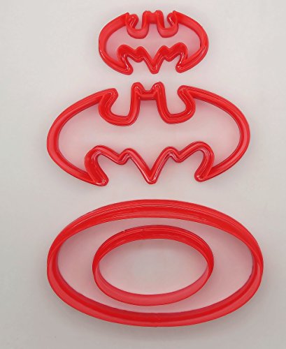 Cortador de galletas, pasteles o bizcochos de fondant, diseño con el logotipo de Batman, plástico, Rojo, Pack de 2