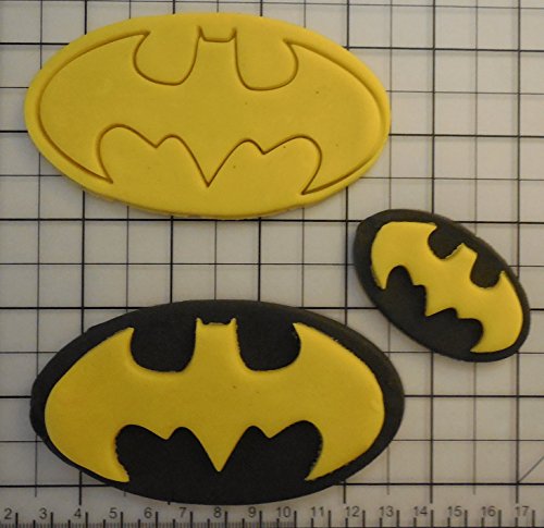 Cortador de galletas, pasteles o bizcochos de fondant, diseño con el logotipo de Batman, plástico, Rojo, Pack de 2