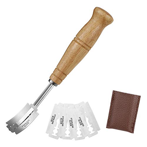 Cortador de pan, herramienta para cortar pan, cuchillo de masa casero con 5 cuchillas de repuesto para hornear pan