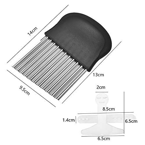 Cortador de patatas y protección para los dedos, 1 cuchillo ondulado de patatas (14 x 9,5 cm, acero inoxidable, ABS), 1 utensilio de cocina para cortar patatas, dulces y frutas o verduras.